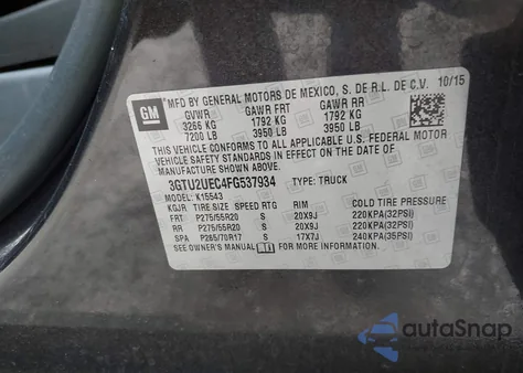 2015 GMC Sierra 1500 Sle из США, поврежденный, VIN 3GTU2UEC4FG537934